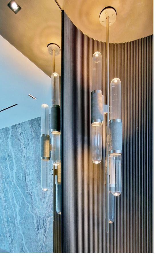 Custom lighting and stone wall detail