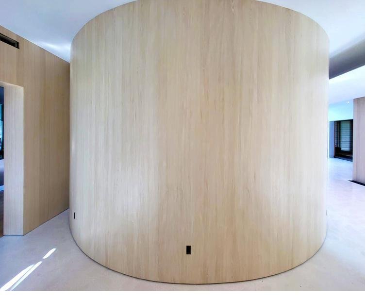 Curved selected-wood interior wall panel